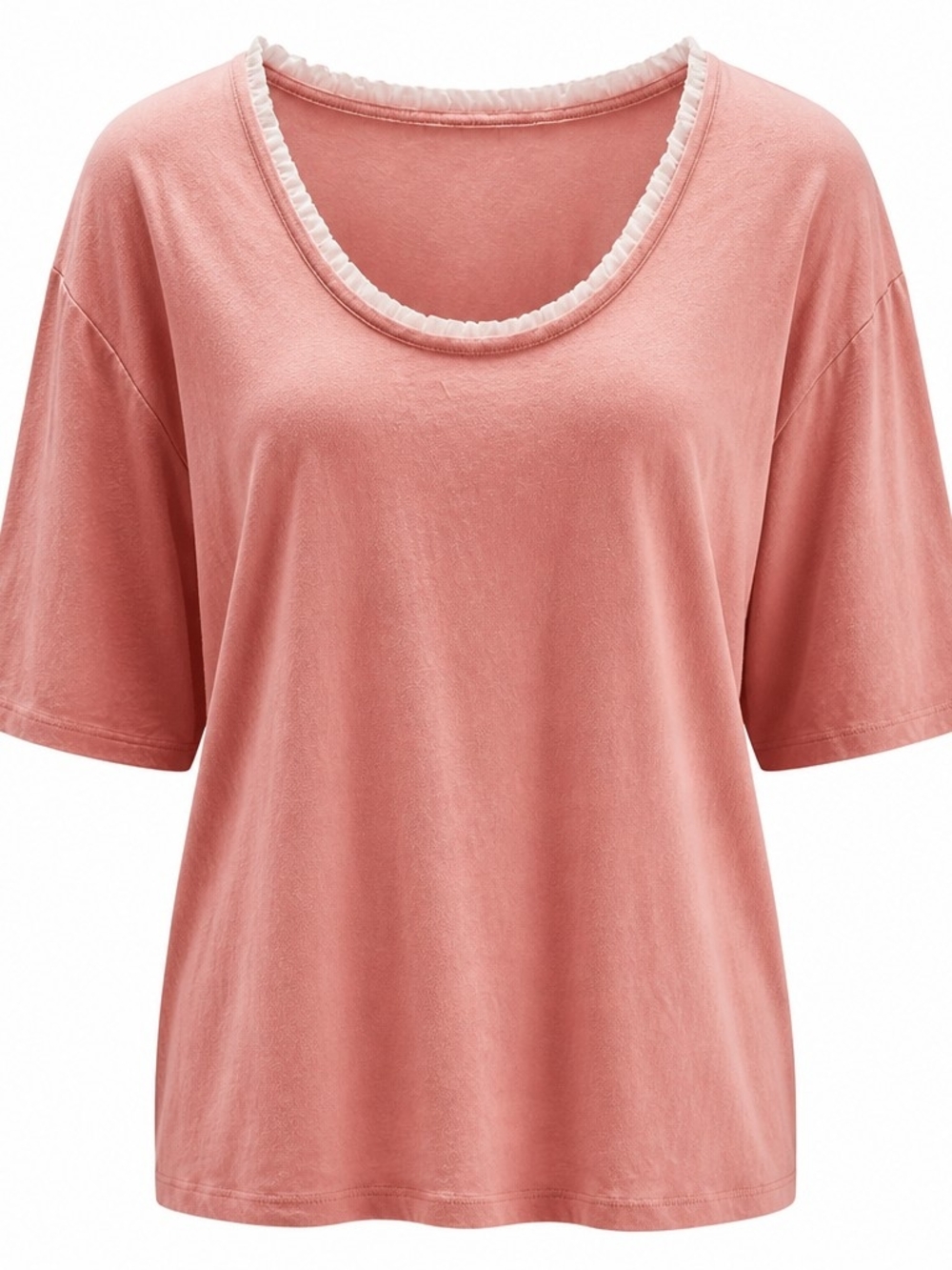 Liz Claiborne Pink 3/4 Sleeve Scoop Neck Top with White Trim